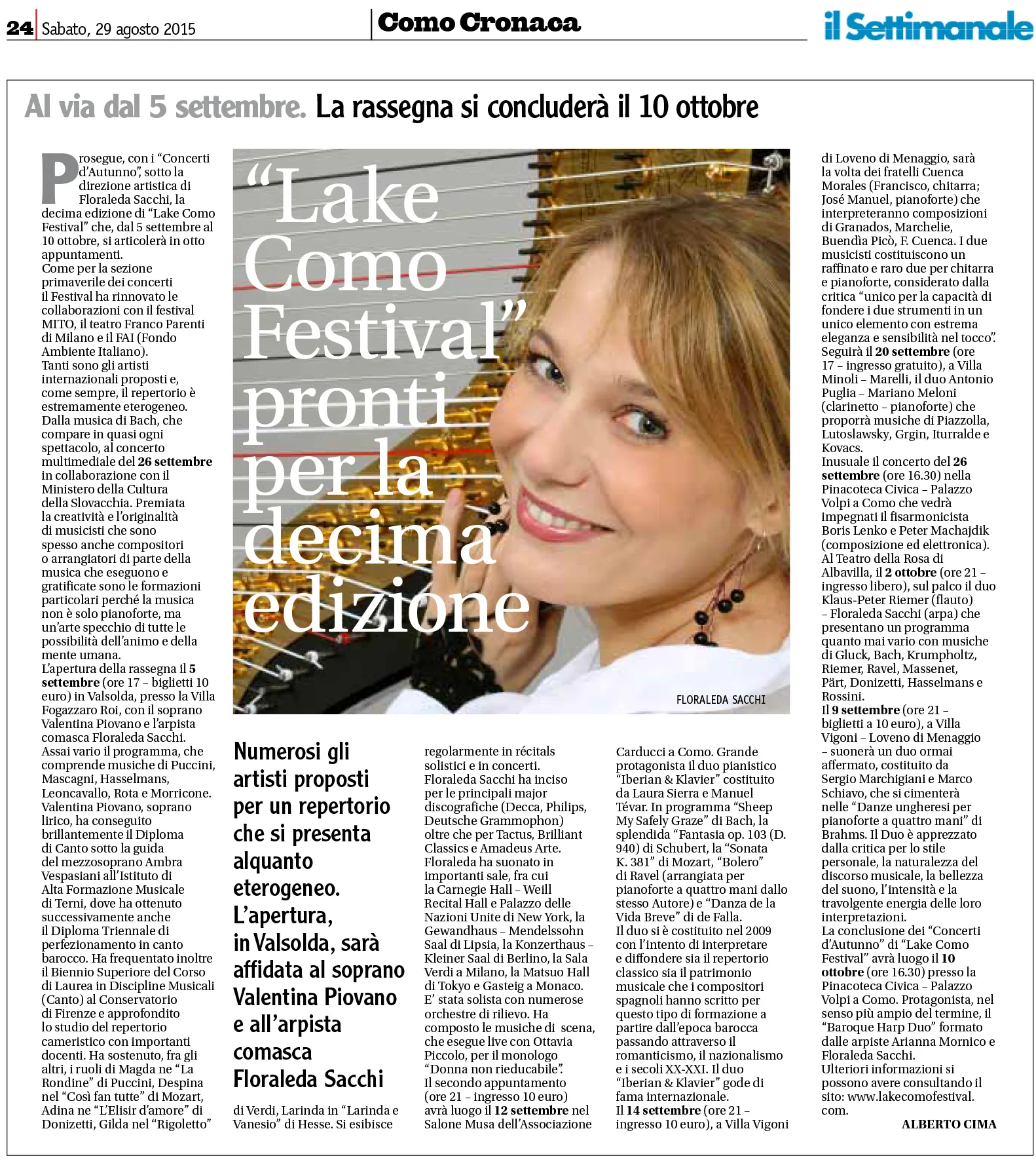Lake Como Festival 2015 (Autunno) + Blevio, Concerti d'Organo (Unlimited Voices) - Il Settimanale - 24-n31 - 29 ago 15