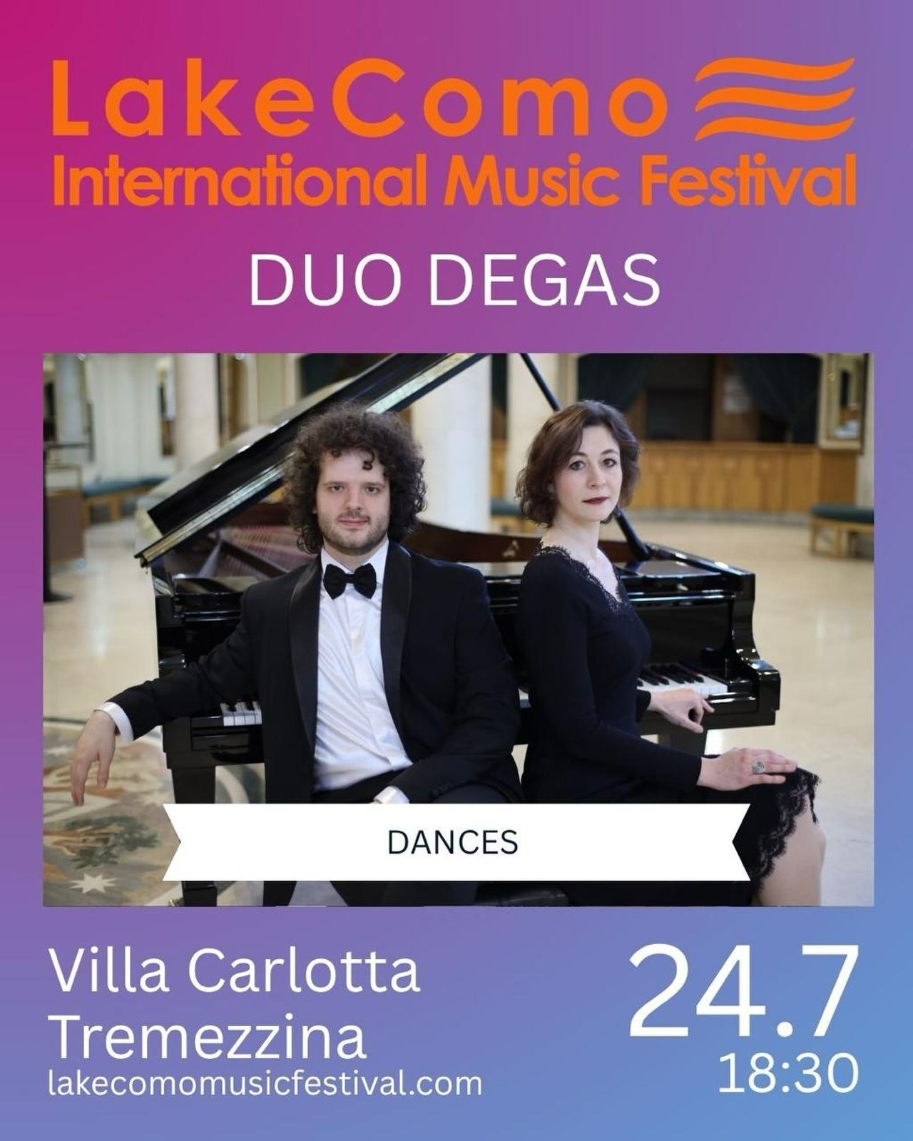 Grande attesa per il concerto del DUO DEGAS, la formazione Italo russa composta da GALA CHISTIAKOVA e DIEGO BENOCCI che si esibirà oggi alle 18:30 a @villacarlotta_lakecomo con un programma che spazia nella musica da ballo romantica traboccante di ritmo e  virtuosismo. Non mancate! #lakecomo #music #festival https://lakecomofestival.com/eventi/tba-duo-degas-pianoforte-a-quattro-mani/