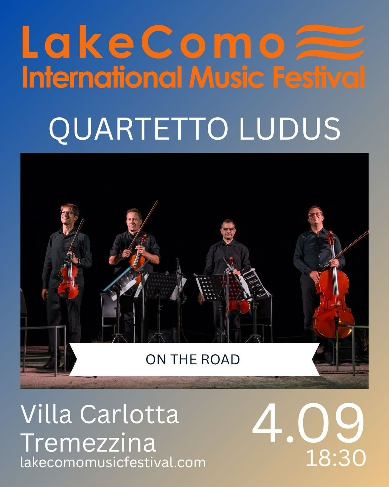 Il bellissimo viaggio musicale On the Road che celebra i 25 anni di carriera del Quartetto Ludus a Villa Carlotta il 4 settembre alle 18:30. Non mancare a quest’ultimo concerto della stagione 2026 in questa location unica! Info: https://lakecomofestival.com/eventi/quartetto-ludus/